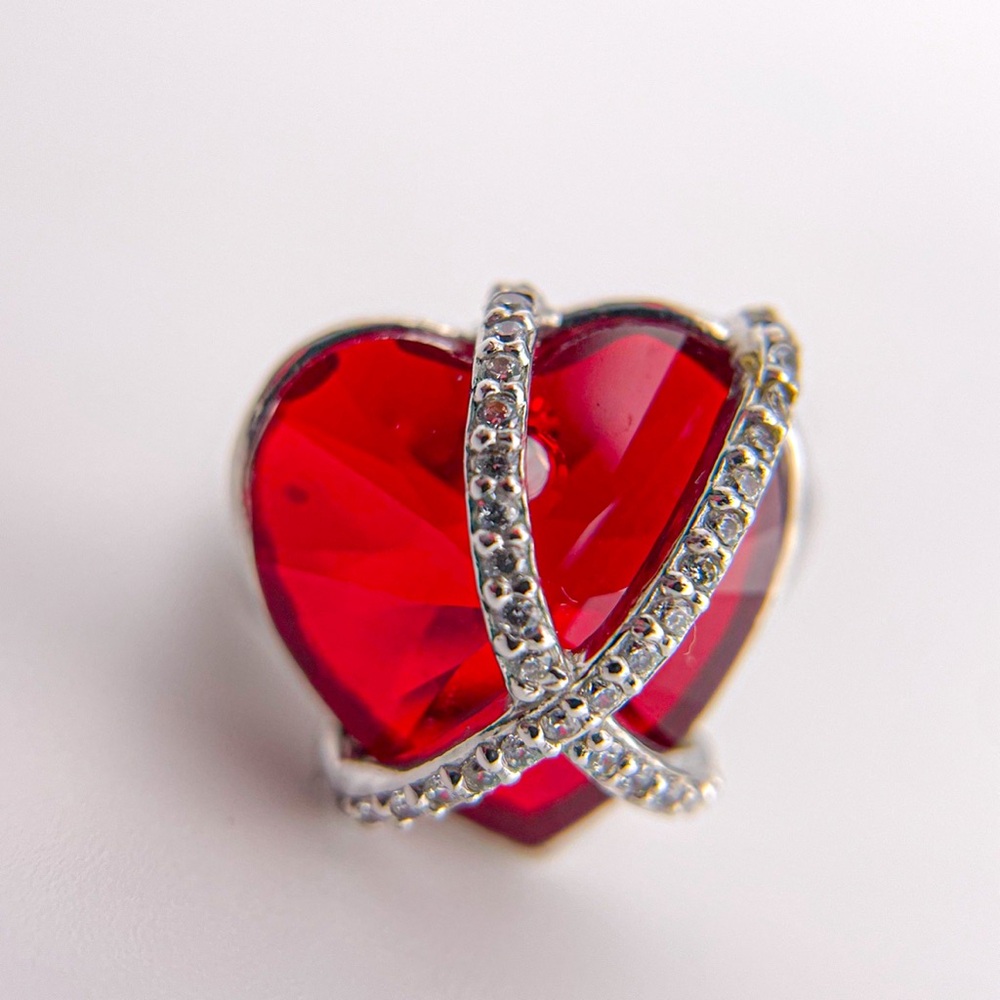 Sterling Silver Lab Created Ruby Heart Shaped Rin… - image 6